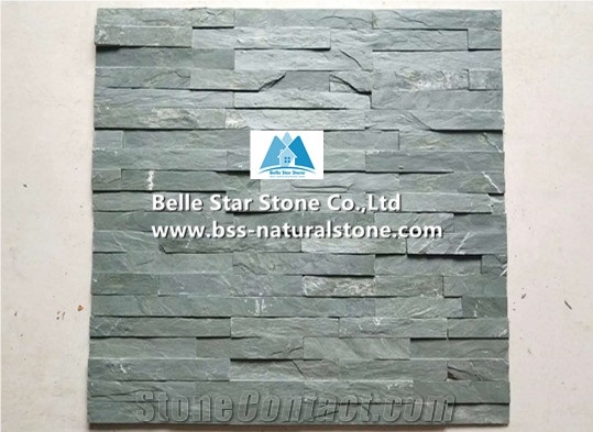 Green Riven Slate Split Face Culture Stacked Thin Stone Veneer Panels