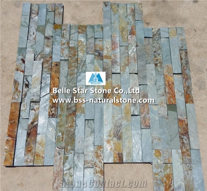 Green Rust Split Face Slate Culture Stacked Ledge Thin Stone Veneer