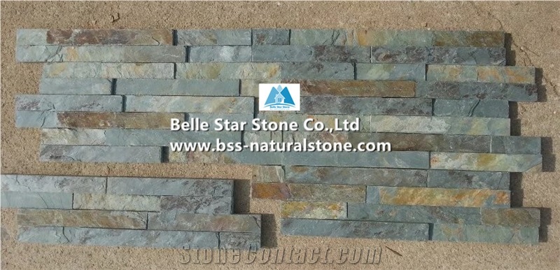 Green Rust Split Face Slate Culture Stacked Ledge Thin Stone Veneer