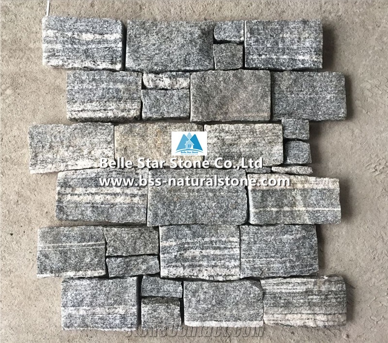 Grey Granite Culture Ledge Stacked Stone Veneer Back with Steel Wire