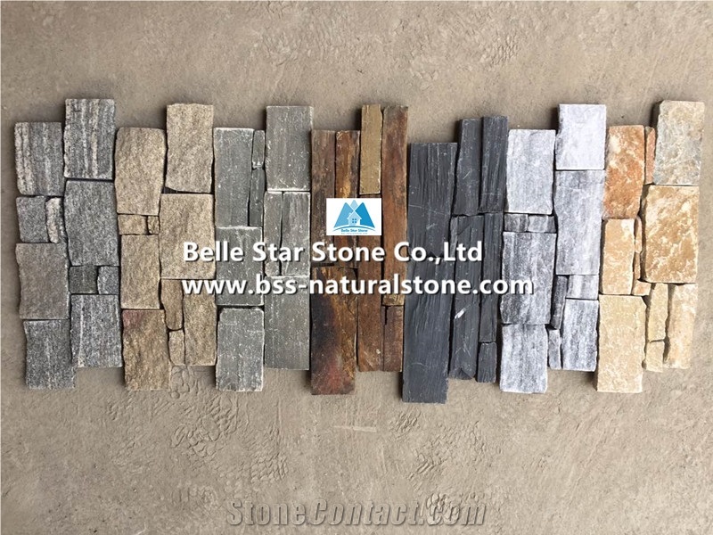 Grey Granite Culture Ledge Stacked Stone Veneer Back with Steel Wire