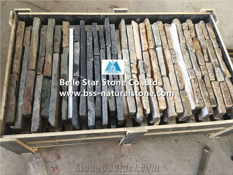 Grey Granite Culture Ledge Stacked Stone Veneer Back with Steel Wire