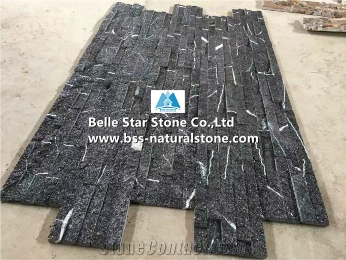 Lightning Black Galaxy Granite Culture Stacked Ledge Stone Veneer Clad