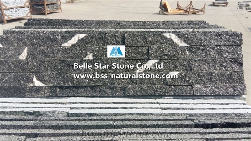 Lightning Black Galaxy Granite Culture Stacked Ledge Stone Veneer Clad