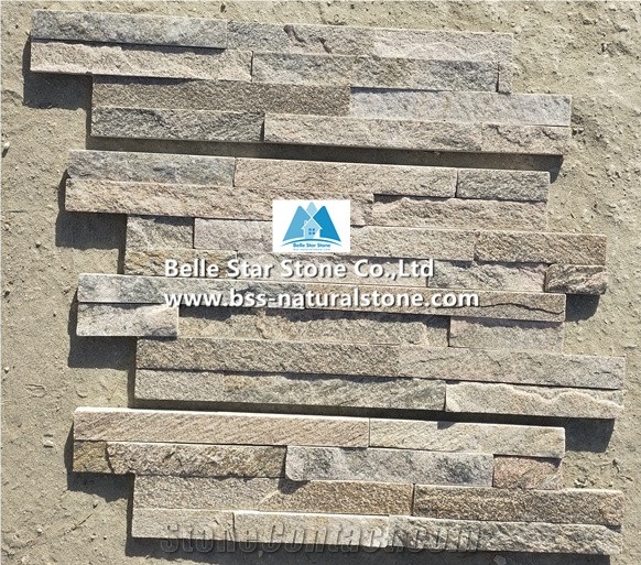 Pink Quartzite Culture Stacked Ledge Thin Stone Veneer Cladding Panels