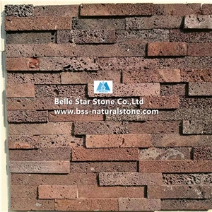 Red Basalt Lava Culture Stacked Ledge Stone Veneer Cladding Panels