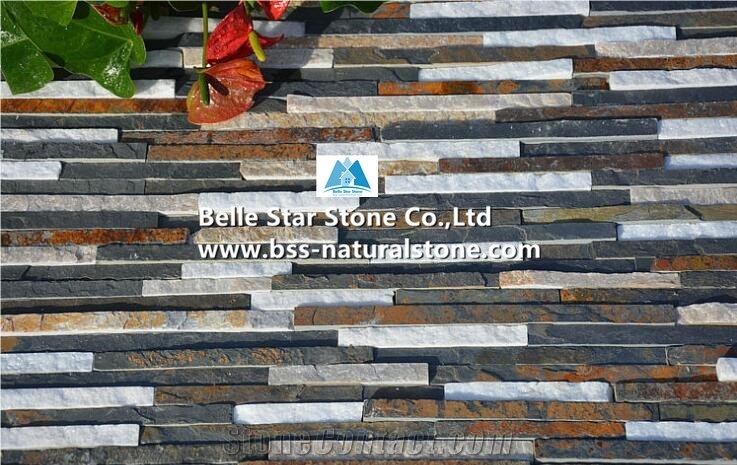 Slate and Quartzite Mini Stacked Stone,Waterfall Shape Culture Stone Vener