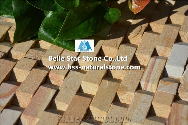 Yellow Wooden Sandstone 3d Culture Stacked Ledge Stone Cladding Panels