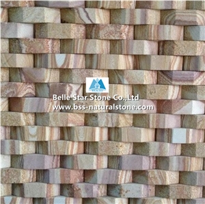 Yellow Wooden Sandstone 3d Culture Stacked Ledge Stone Cladding Panels