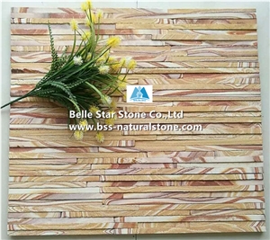 Yellow Wooden Sandstone Mini Stacked Stone,Waterfall Shape Ledgestone