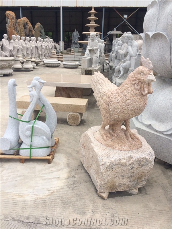 China Manufacture G682 Rusty Yellow Granite Chicken Rooster Carving