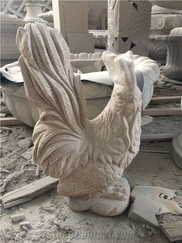 China Manufacture G682 Rusty Yellow Granite Chicken Rooster Carving