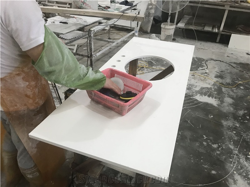 Pure White Quartz Bath Countertop from Factory Directly Supply Moreonyx