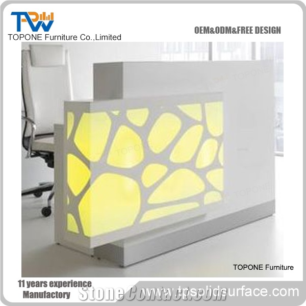 Acrylic Solid Surface Corian 2 People Designed Recetion Counter