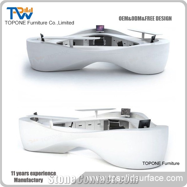 Acrylic Solid Surface Corian 2 People Designed Recetion Counter