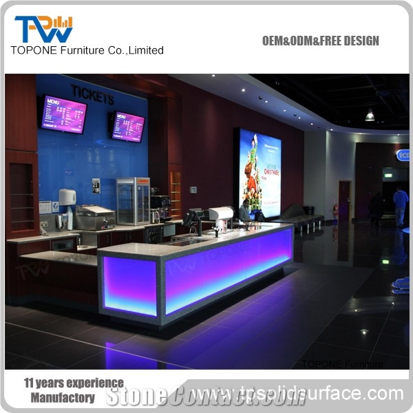 Acrylic Solid Surface Led Lighted Cinema Design Reception Counter