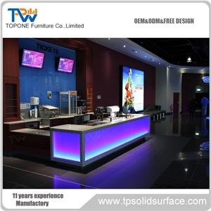 Acrylic Solid Surface Led Lighted Cinema Design Reception Counter