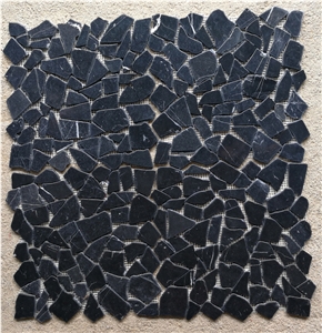 Nero Marquina Marble Tumble Finished Mosaic , Black Marble Mosaic