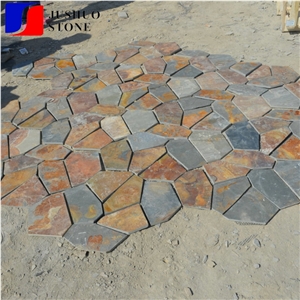 Cheap Rusty Slate Meshed Stone/Flagstone Paving Set Stone for Flooring Mesh Backed Pavers