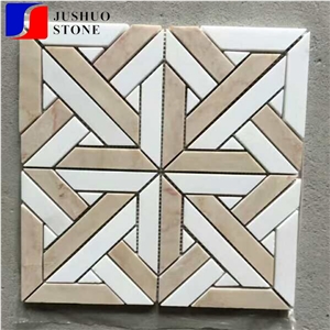 Cream Marfil Marble with Mixed Color Mosaic for Kitchen, Wall, Floors