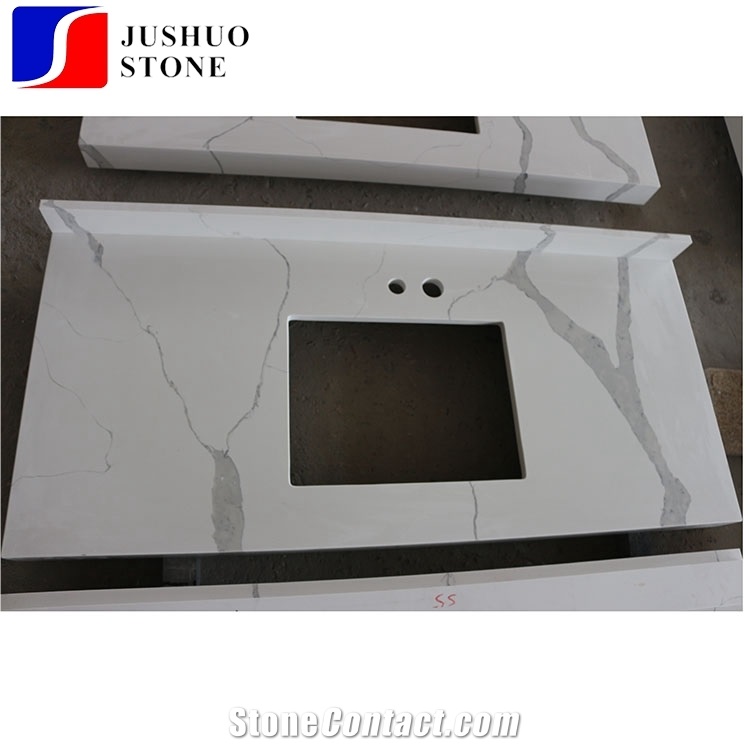 Man Made Calaeatta White Quartz Countertops for Kitchen Island Usage