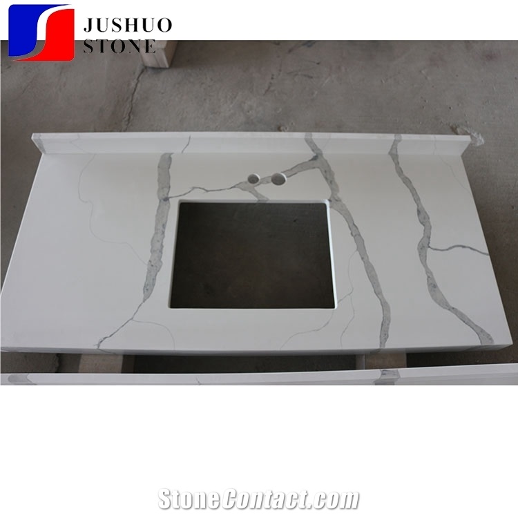 Man Made Calaeatta White Quartz Countertops for Kitchen Island Usage
