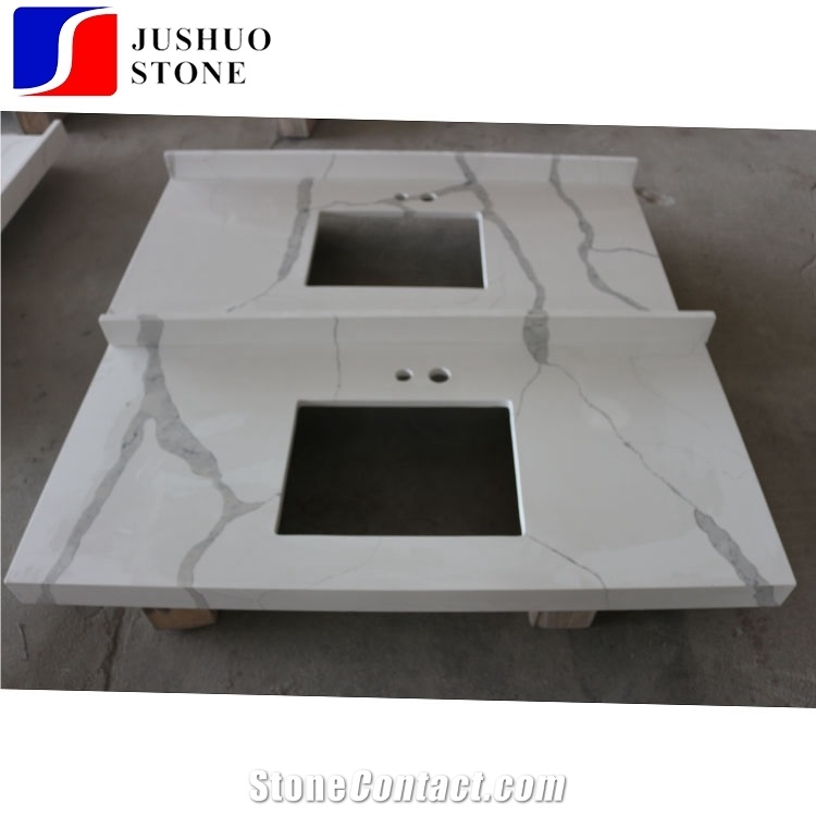 Man Made Calaeatta White Quartz Countertops for Kitchen Island Usage