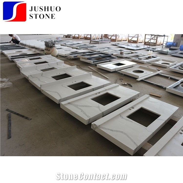 Man Made Calaeatta White Quartz Countertops for Kitchen Island Usage