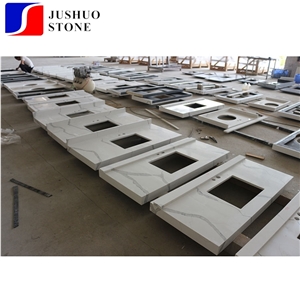 Man Made Calaeatta White Quartz Countertops for Kitchen Island Usage
