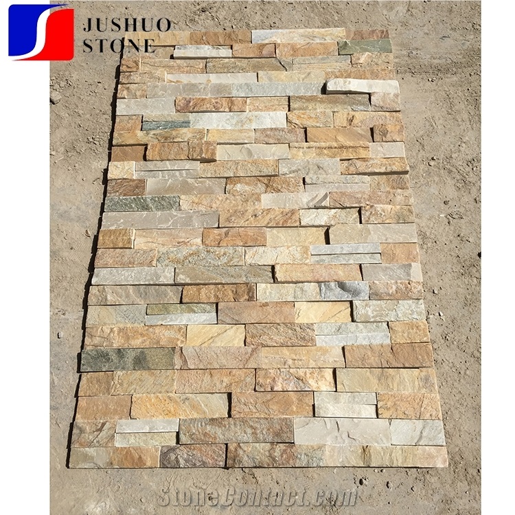 Natural Split Yellow Crystal Silver Slate Panel Feature Wall Cladding