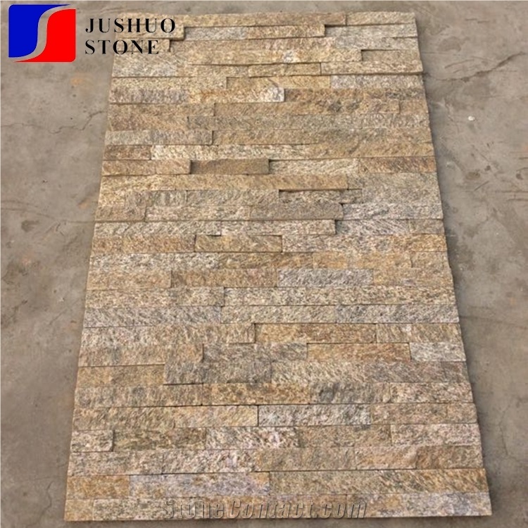 Natural Split Yellow Crystal Silver Slate Panel Feature Wall Cladding