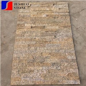 Natural Split Yellow Crystal Silver Slate Panel Feature Wall Cladding