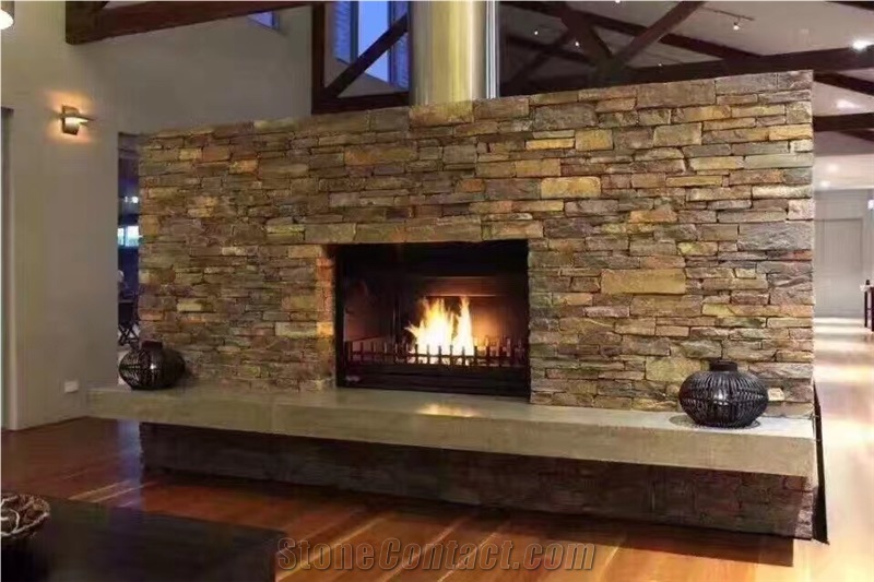 Natural Split Yellow Crystal Silver Slate Panel Feature Wall Cladding