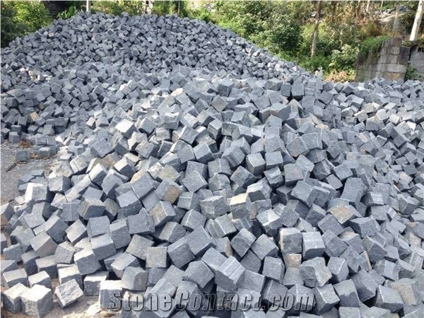 G654 Granite Dark Grey Flamed,Sawn Cut Paving /Cube Building Stone