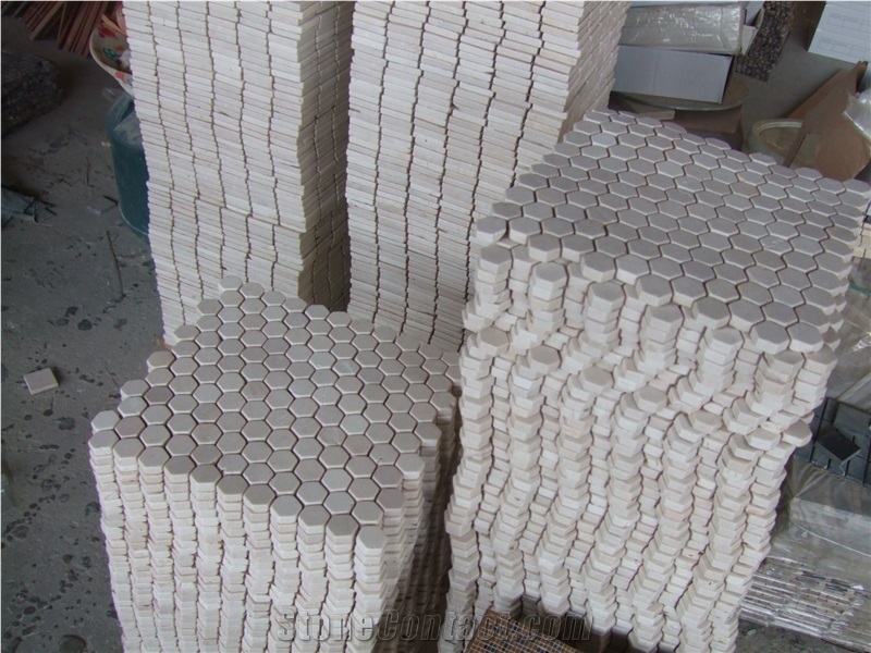 Bianco Carrara Marble Hexagon Mosaic Sheet, Cararra White Hexagon Mosaic, Polished Mosaic Tile Bathroom Wall