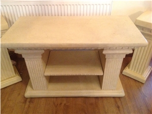 Classic Beige Limestone Round Tv Table Stone Furniture for Interior Living Room Design
