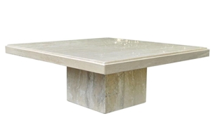 Classic Beige Limestone Round Tv Table Stone Furniture for Interior Living Room Design