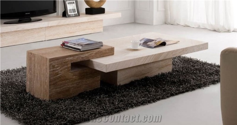 Classic Beige Limestone Round Tv Table Stone Furniture for Interior Living Room Design