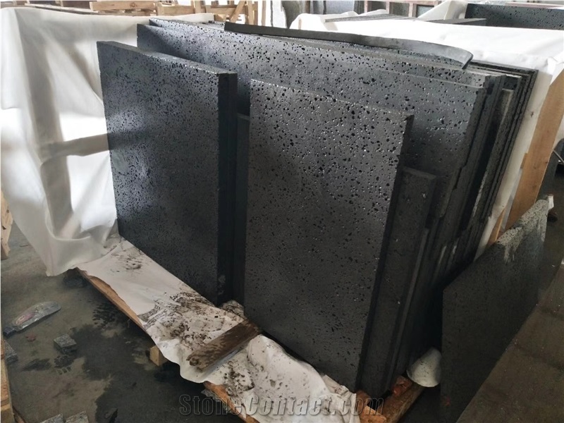 Moon Surface Hainan Grey Basalt Panel Tile with Hole Floor Paving