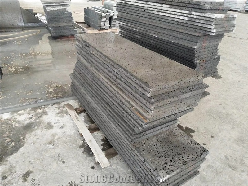 Moon Surface Hainan Grey Basalt Panel Tile with Hole Floor Paving