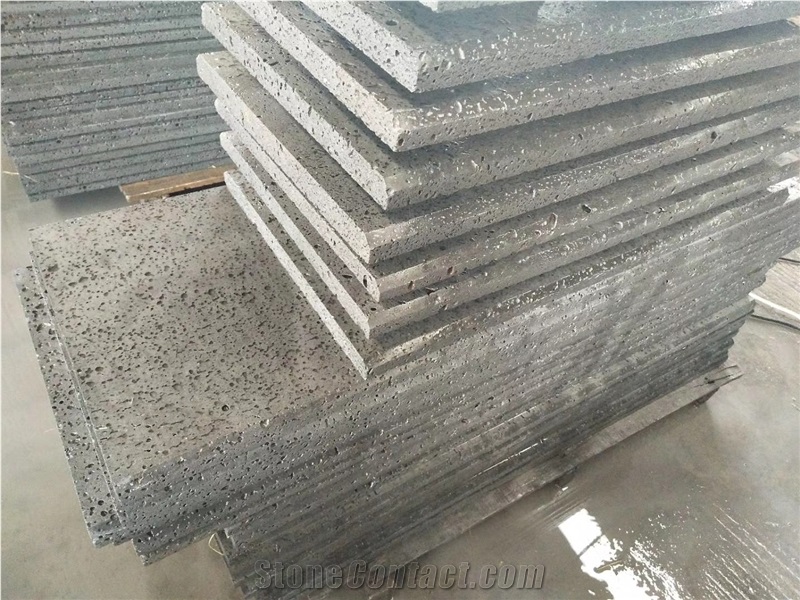 Moon Surface Hainan Grey Basalt Panel Tile with Hole Floor Paving