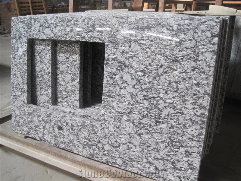 Spray White Wave Granite China Grey Kitchen Islands Top,Countertop Custom