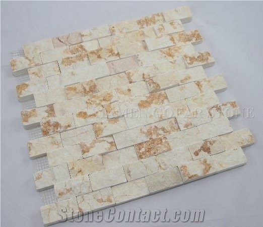Sunny Beige Mosaic Split Face Wall Tile,Villa Exterior Wall Cladding Gofar Stone