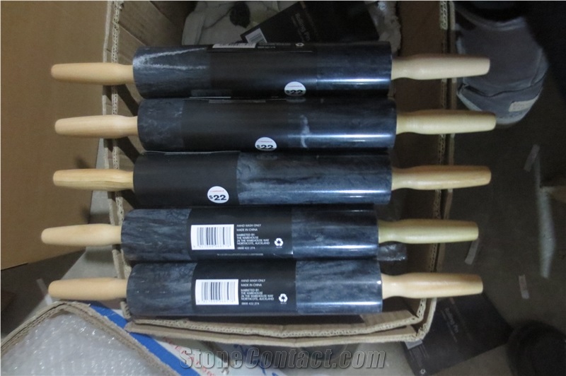 Marble Rolling Pin with Wood Base Support