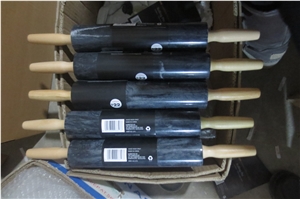 Marble Rolling Pin with Wood Base Support