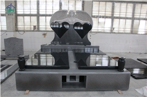 Double Hearts Angel Tombstone, Black Granite Hearts Monuments Double Hearts Angel Tombstone, Black Granite Hearts Monuments