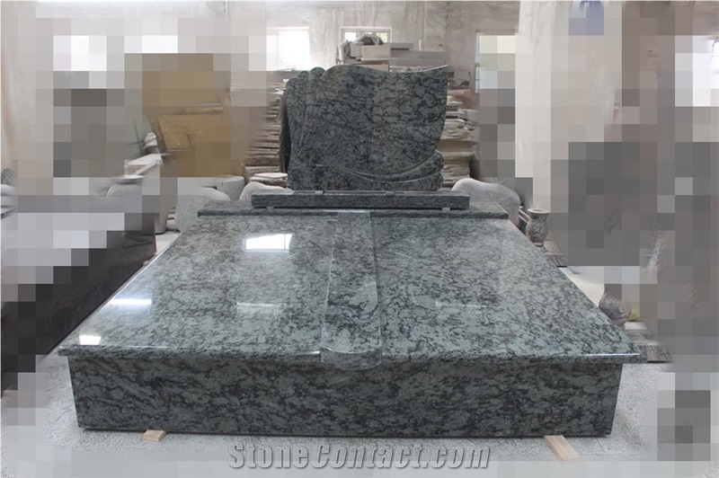 Olive Green Granite Double Gravestone ,Western Cemetery Headstone