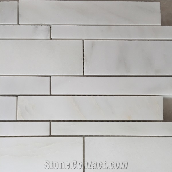 A Grade Bianco Carrara Marble Random Strip Linear Wall Mosaic Tiles