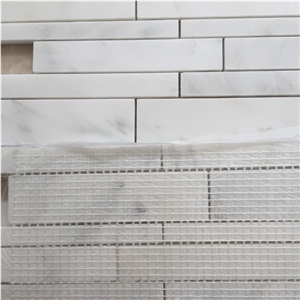 A Grade Bianco Carrara Marble Random Strip Linear Wall Mosaic Tiles
