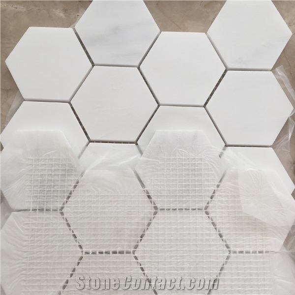 High Quality Carrara White Marble Hexagon Mosaic Floor Tiles